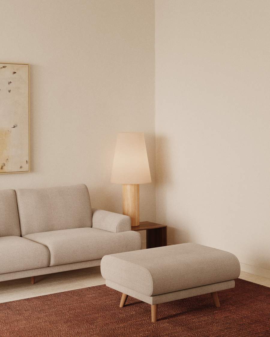Karin footrest in beige chenille with solid beech wood legs 90 x 70 cm