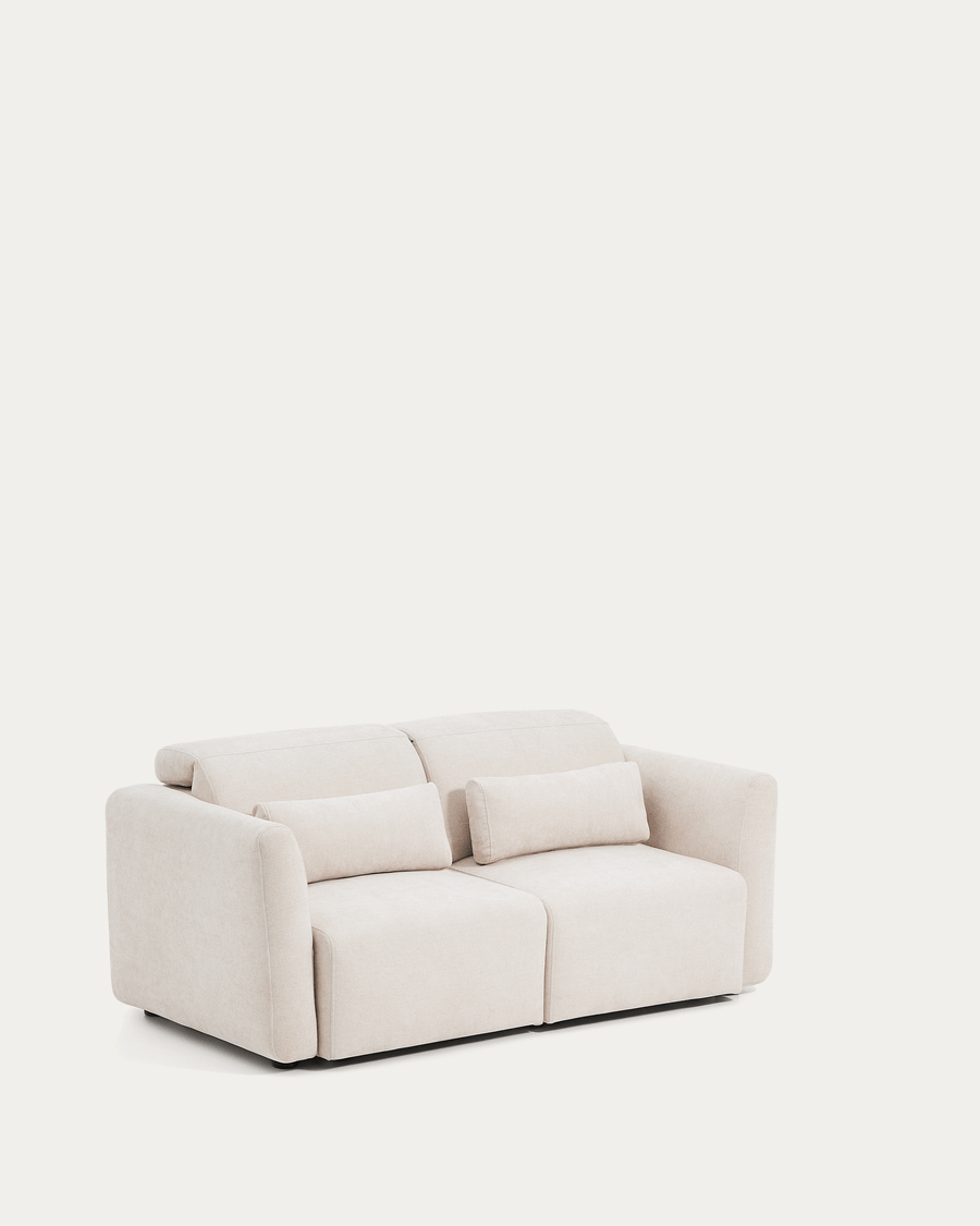 Lares 2-seater sofa with motorised sliding seats and reclining headrest in beige chenille 180cm