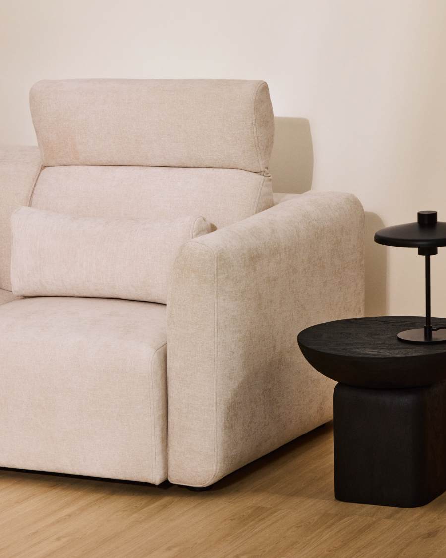 Lares 2-seater sofa with motorised sliding seats and reclining headrest in beige chenille 180cm