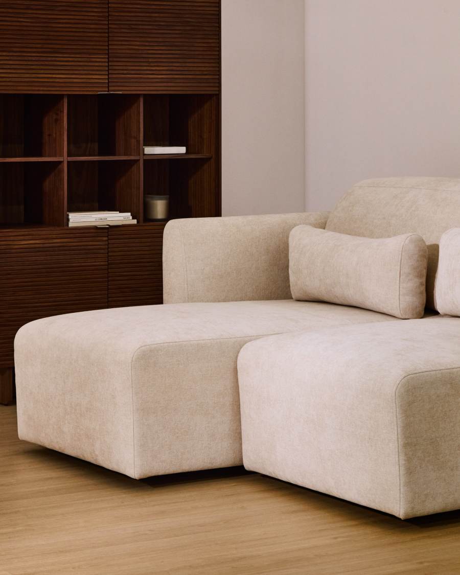 Lares 2-seater sofa with motorised sliding seats and reclining headrest in beige chenille 180cm