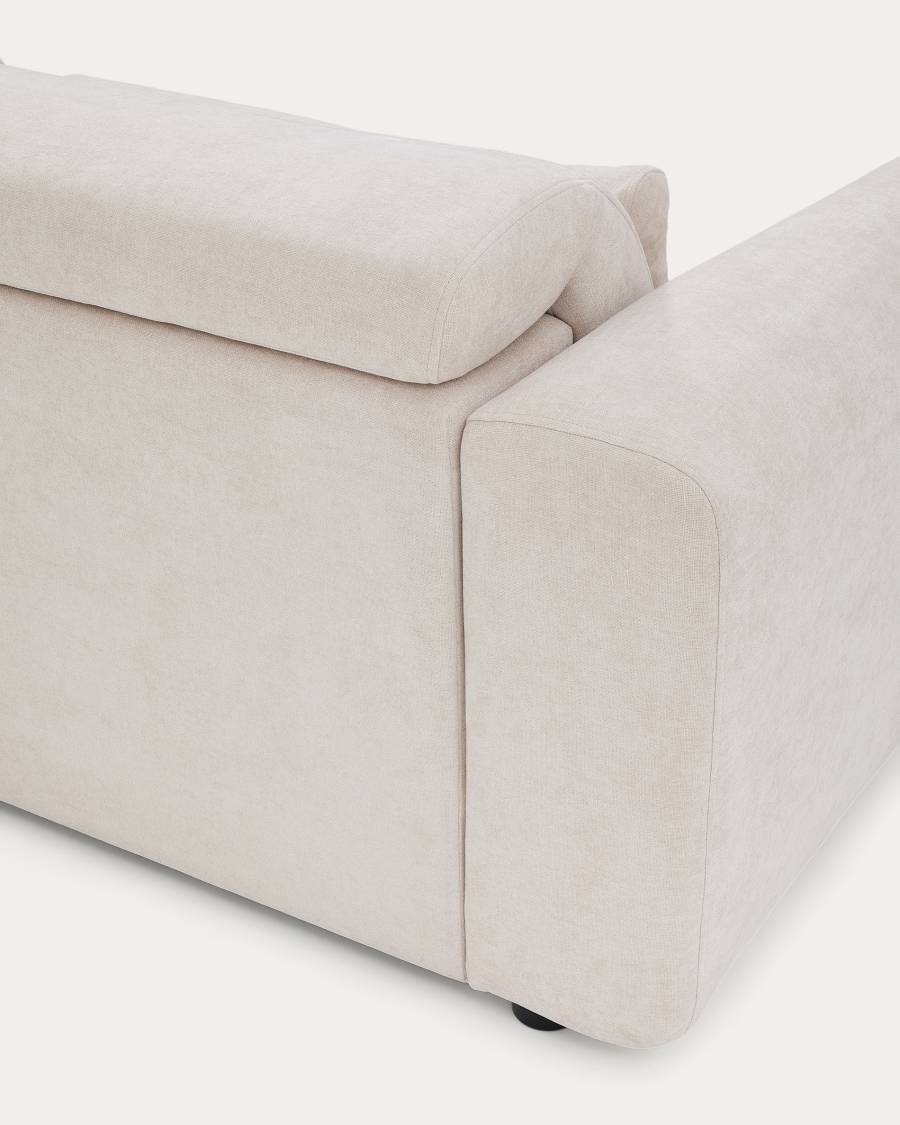 Lares 6-seater sofa with motorised sliding seats and reclining headrest in beige chenille 410cm