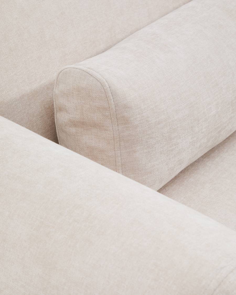Lares 6-seater sofa with motorised sliding seats and reclining headrest in beige chenille 410cm