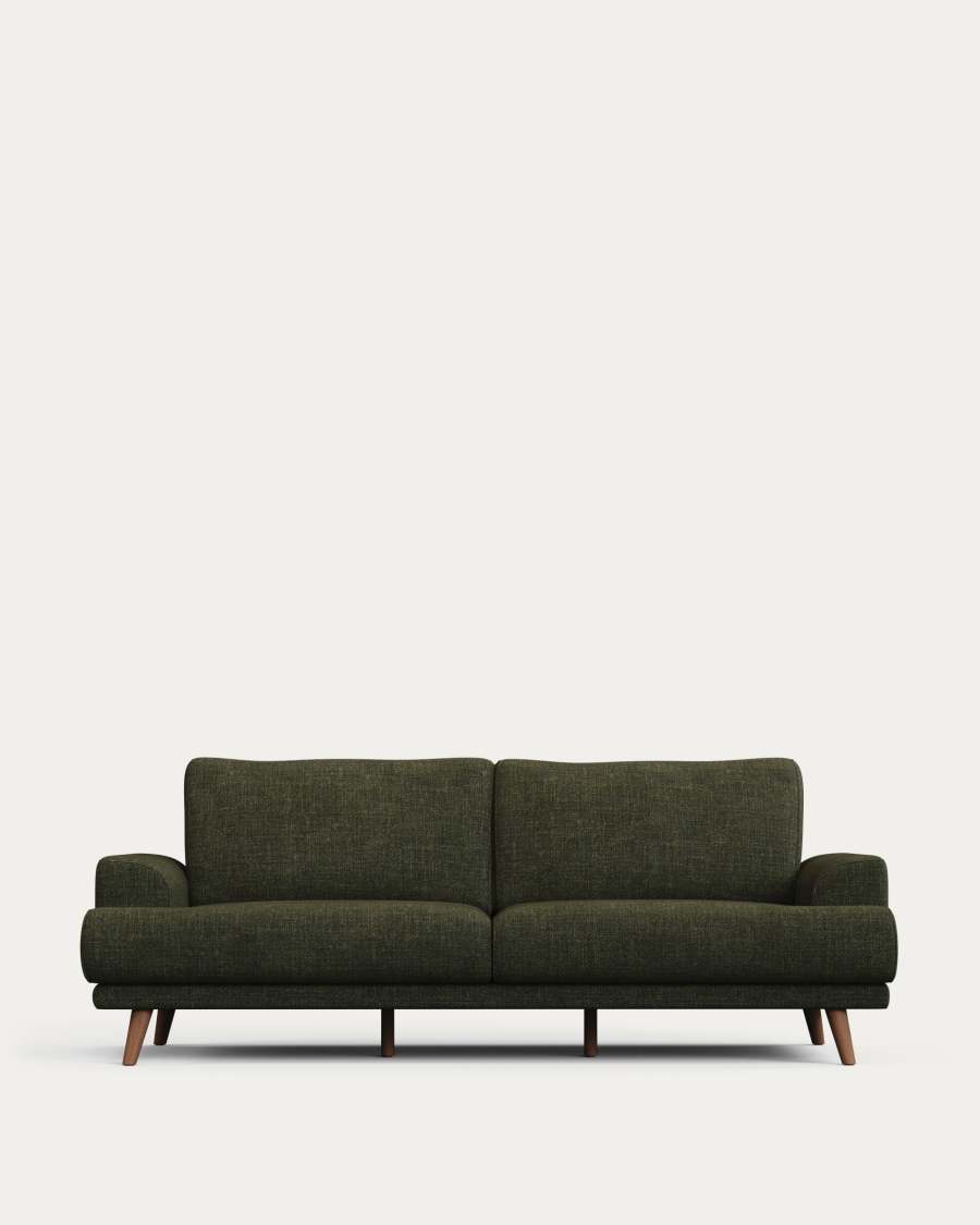 Karin 3-seater sofa green with solid beech wood legs with walnut-effect finish, 231 cm