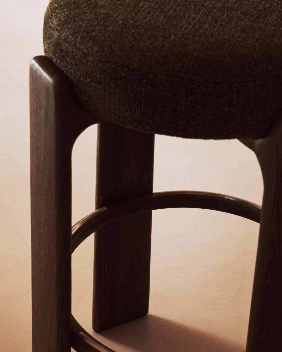 Granite stool in green chenille and solid ash wood with walnut-coloured finish FSC 100% 75cm