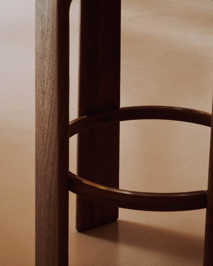 Granite stool in brown chenille and solid ash wood with walnut-coloured finish FSC 100% 75cm