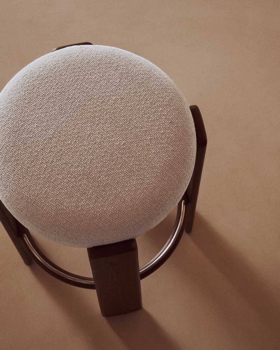 Granite stool in beige chenille and solid ash wood with walnut-coloured finish FSC 100% 75cm