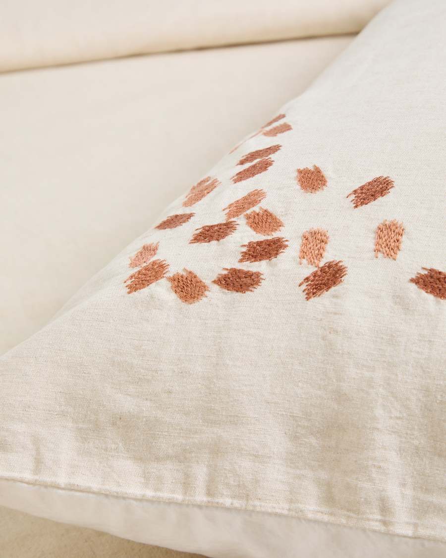 Virelda set of 2 beige cotton and linen pillow cases with embroidery detail 65 x 65 cm