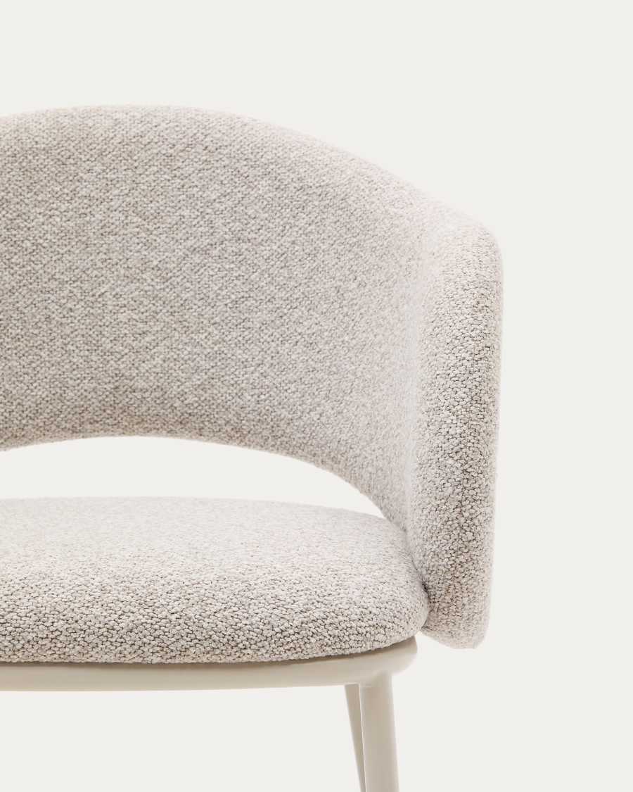 Maina chair in thick beige chenille and steel legs in a beige finish, FSC Mix Credit