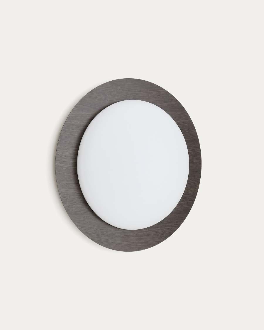 Plafoniera Novae in acciaio spazzolato effetto legno scuro e vetro satinato Ø 40 cm