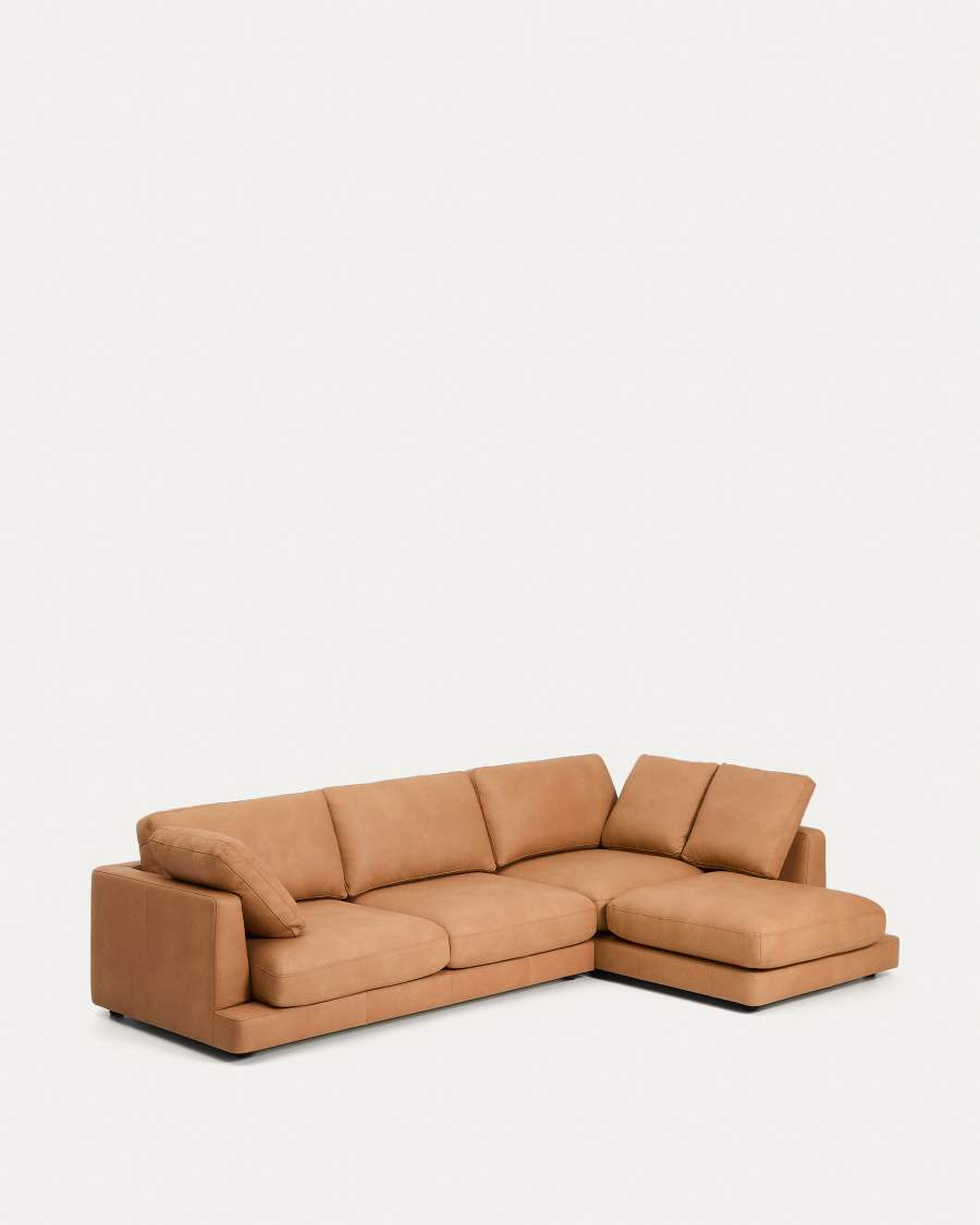 Divano Gala 4 posti in pelle con chaise longue destra marrone 300 cm