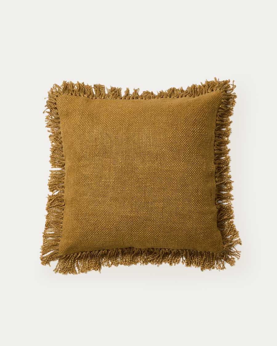 Isel mustard chenille cushion cover with fringing 50 x 50cm