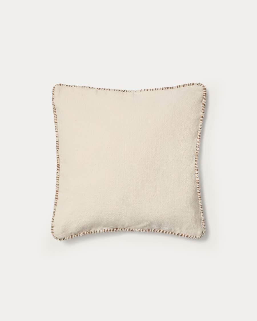 Copricuscino Enari in cotone beige con profili marroni a contrasto 50 x 50 cm