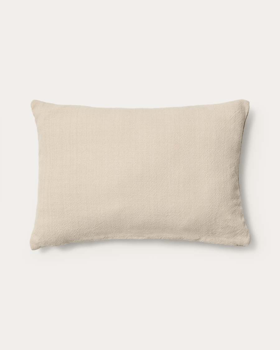 Kissenhülle Anvera aus beigefarbener Viskose-Jacquard mit schwarzen Kontrastlinien 40 x 60 cm