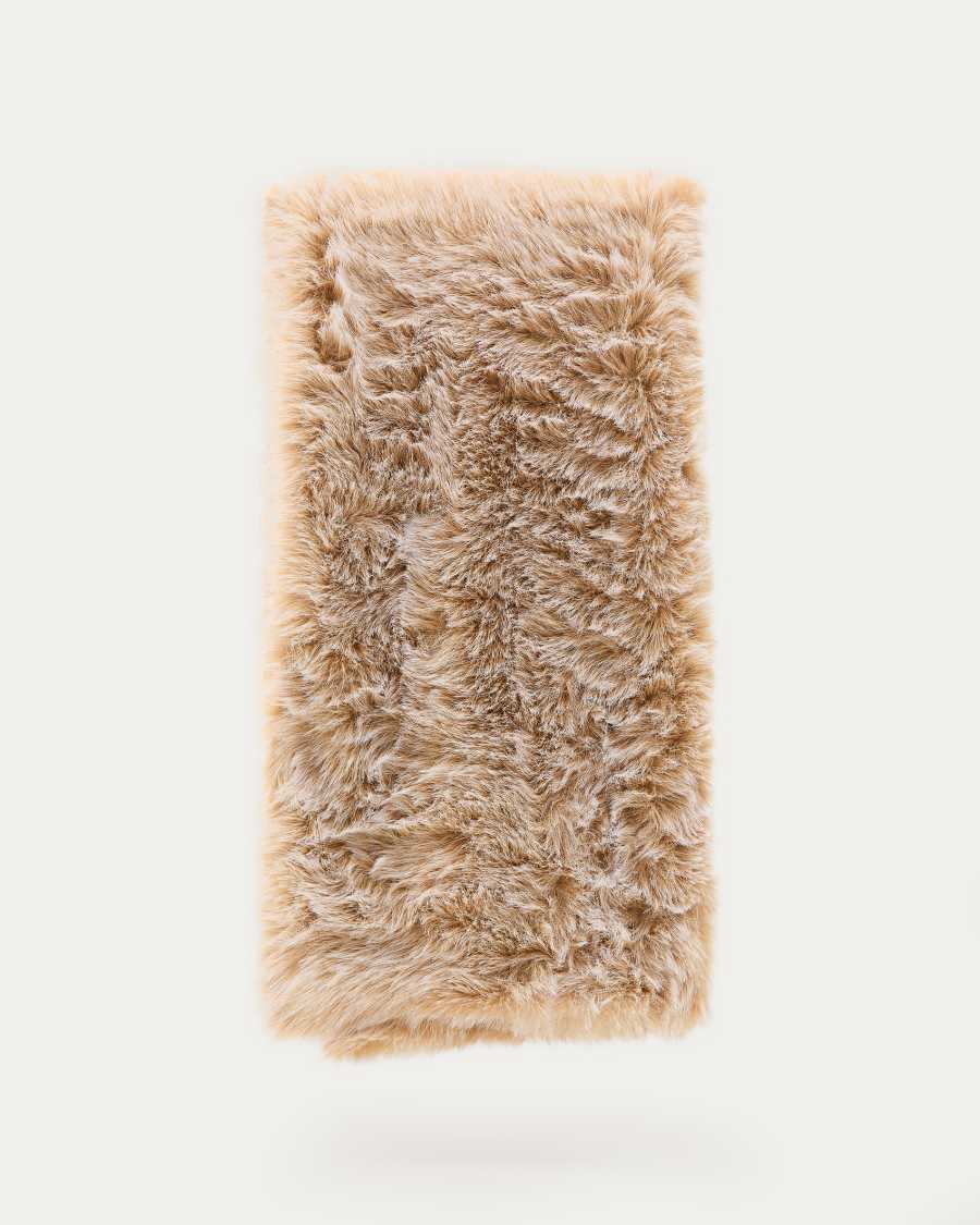 Lisara ecru faux-fur blanket with strap 130 x 170 cm