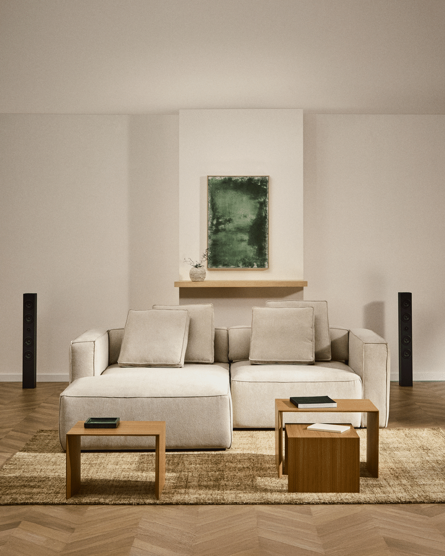 Marela 3-osobowa sofa rozkładana z lewym szezlongiem z beżowego szenilu 236 cm FSC Mix Credit