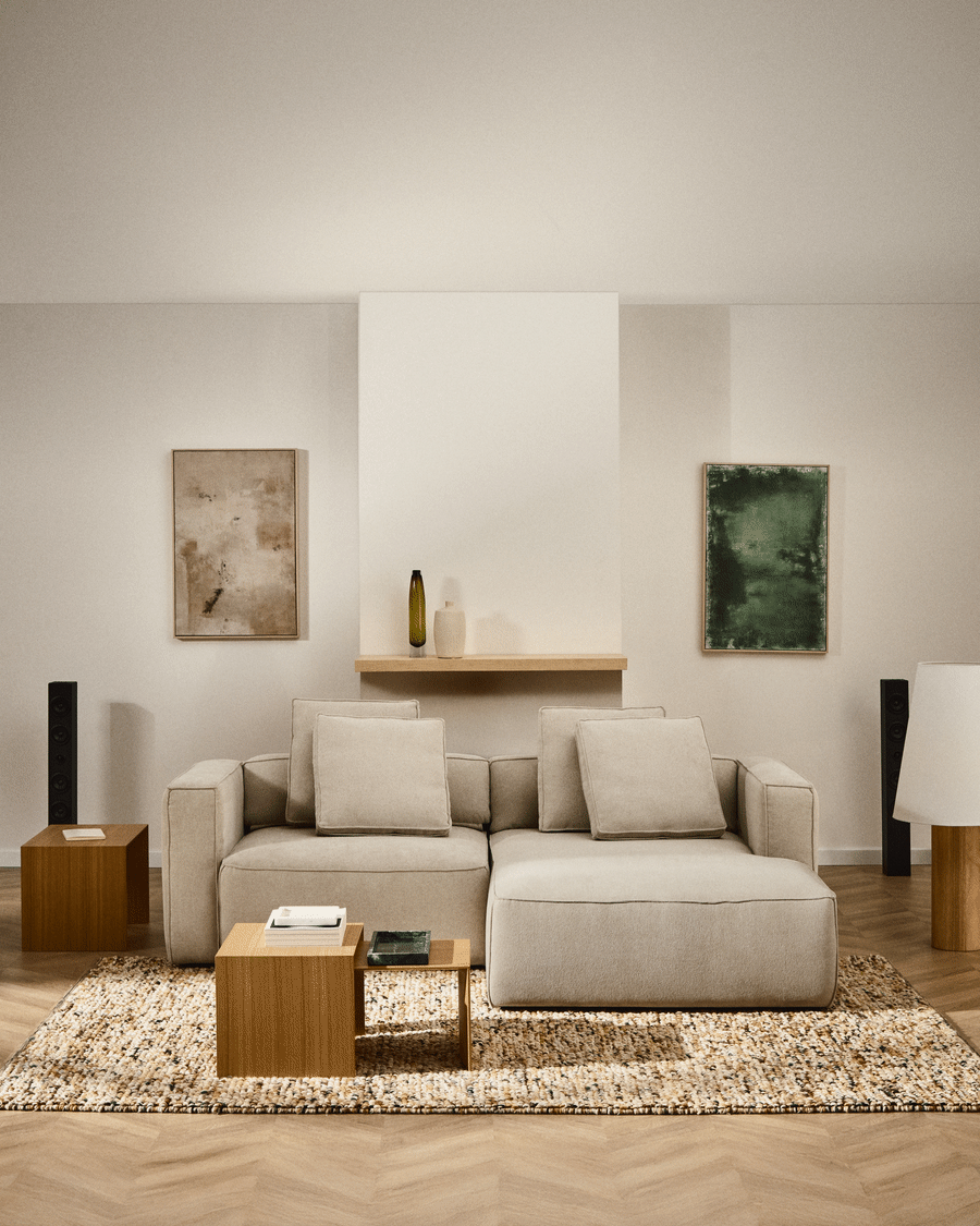 Marela 3-osobowa sofa rozkładana z prawym szezlongiem z beżowego szenilu 236 cm FSC Mix Credit