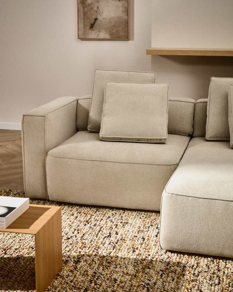 Marela 3-osobowa sofa rozkładana z prawym szezlongiem z beżowego szenilu 236 cm FSC Mix Credit