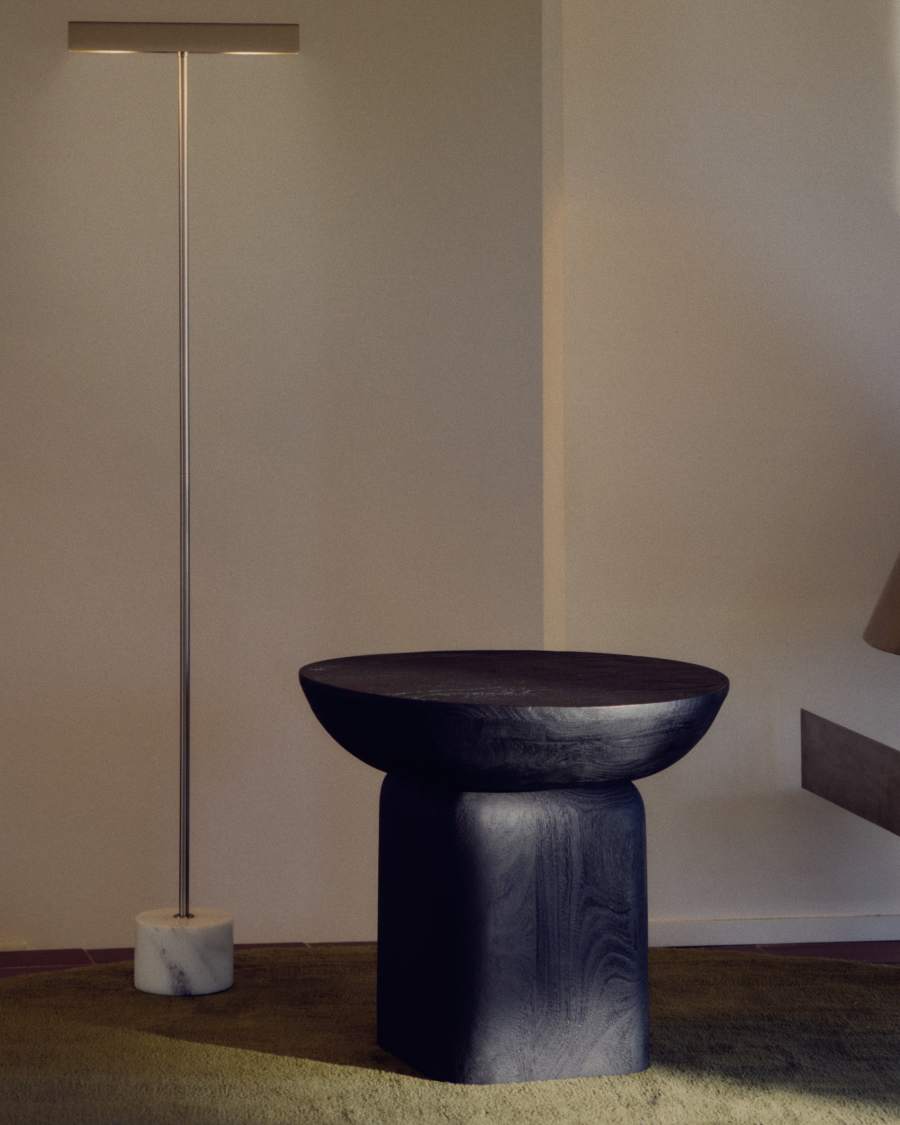 Lynor brushed steel floor lamp with white marble base