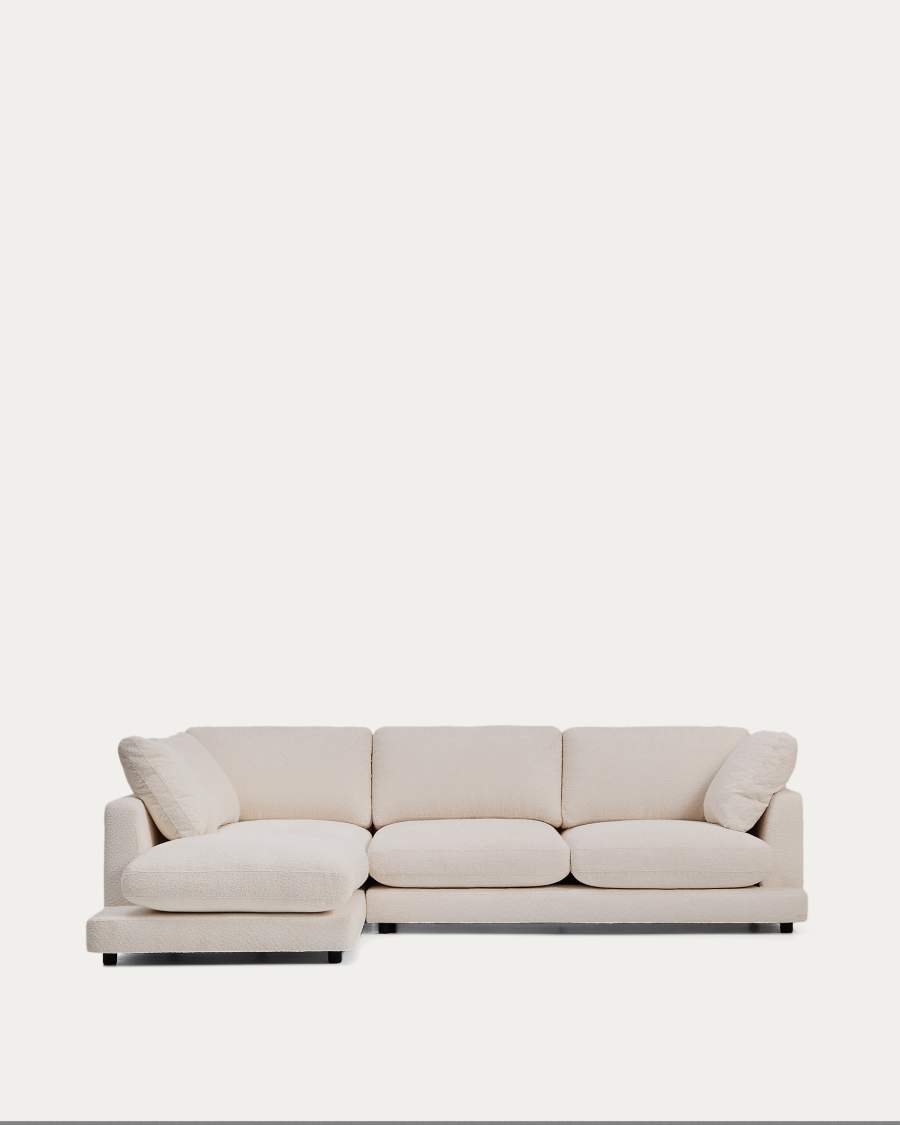 Divano Gala 4 posti ignifugo chaise longue sinistra in effetto montone beige FSC Mix Credit 300 cm