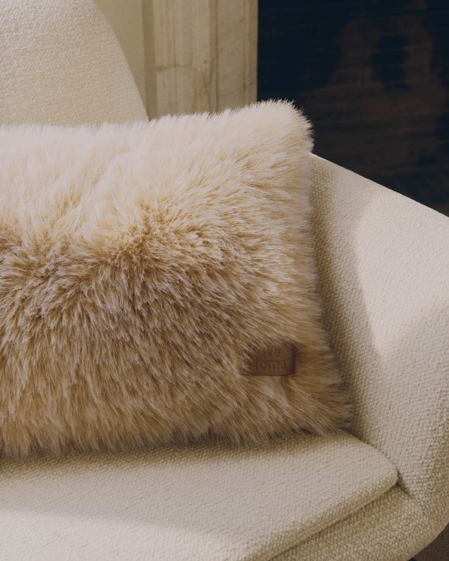 Lisara ecru two-tone faux-fur cushion cover 40 x 60cm