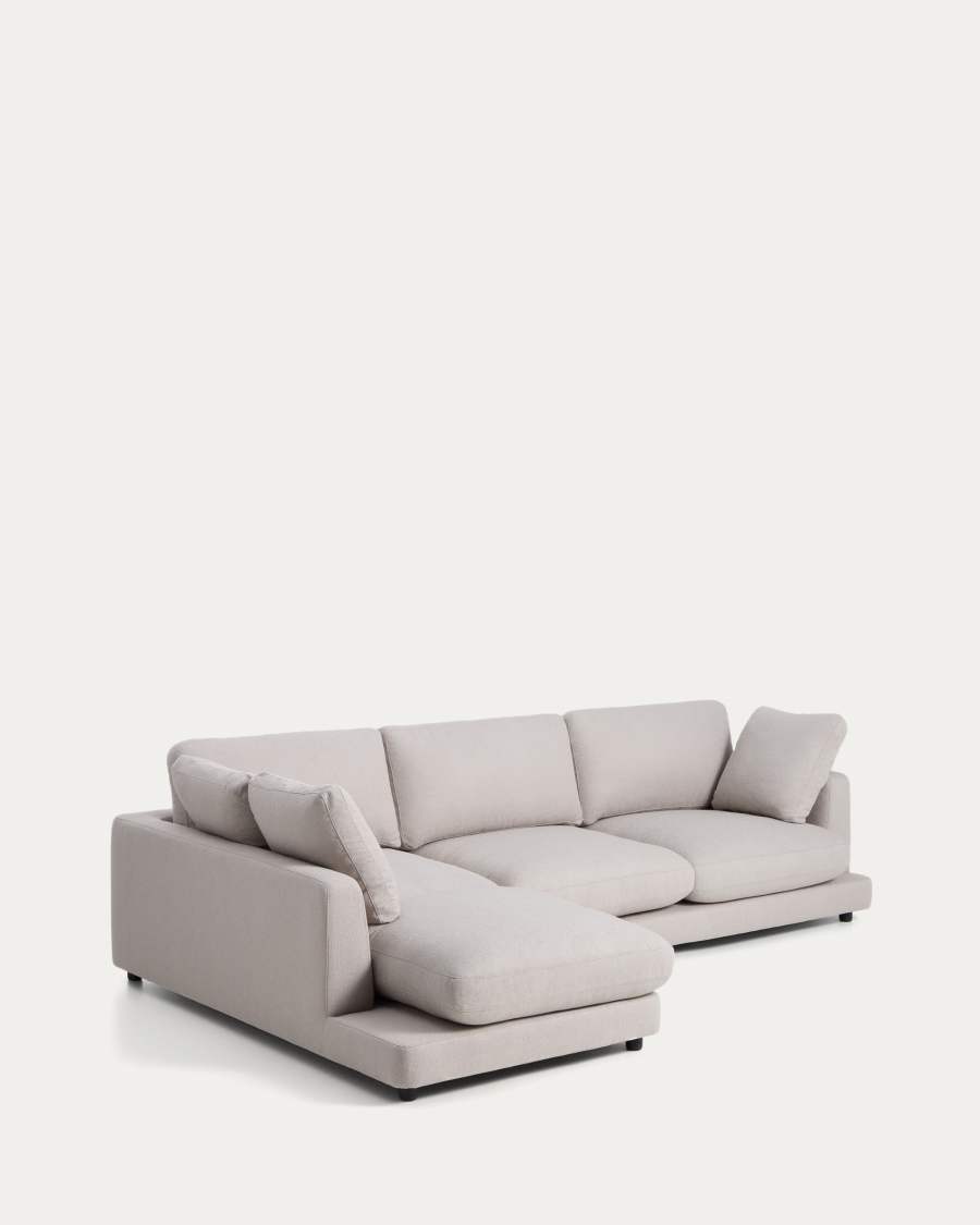 Gala 4-seater grey micro bouclé sofa with left-hand chaise longue FSC Mix Credit 300 cm