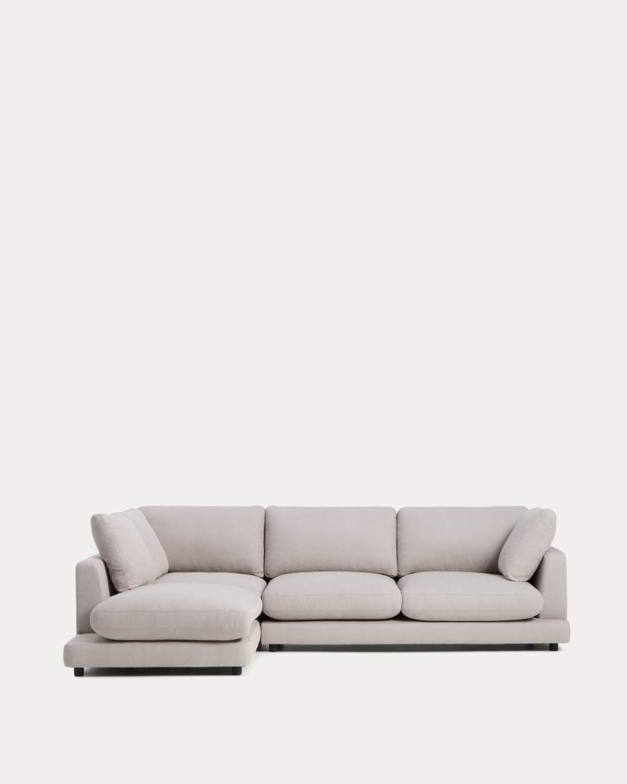 Gala 4-seater grey micro bouclé sofa with left-hand chaise longue FSC Mix Credit 300 cm