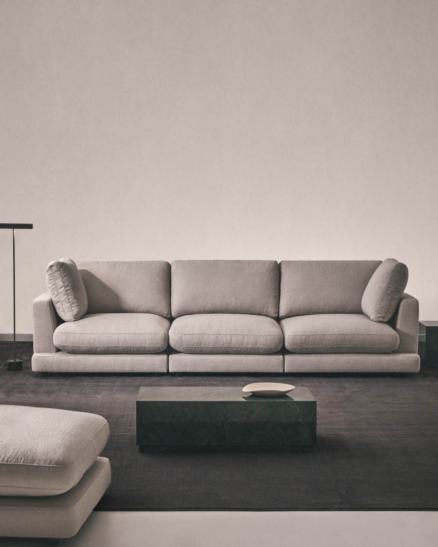 Gala 4-seater grey micro bouclé sofa FSC Mix Credit 300 cm