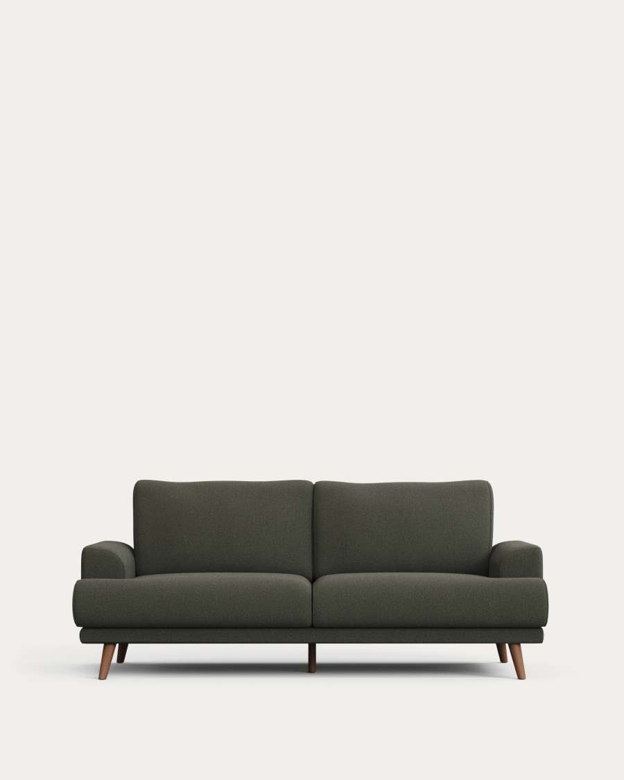 Karin 2-seater sofa in dark green chenille with solid beech wood legs 211cm