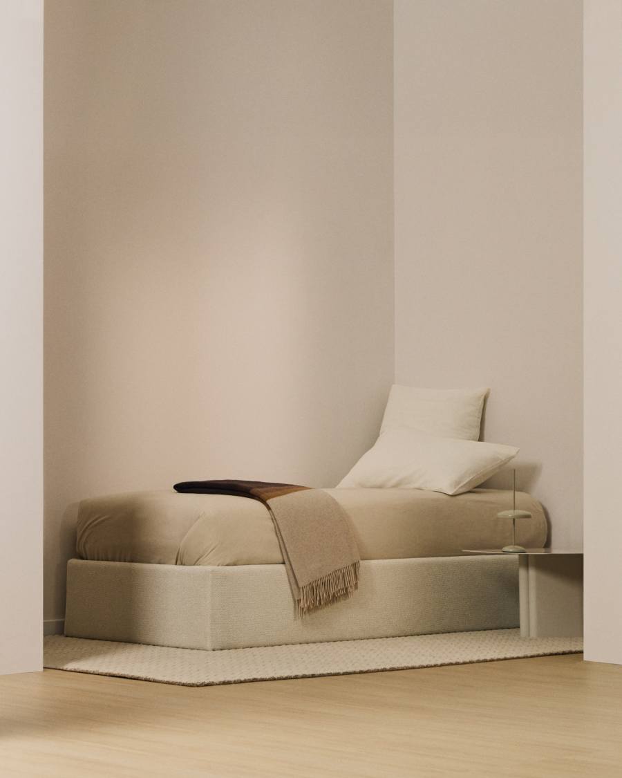 Canapè abatible desenfundable amb obertura lateral Nelzi xenilla cru per a matalàs de 90 x 200 cm FSC 100%