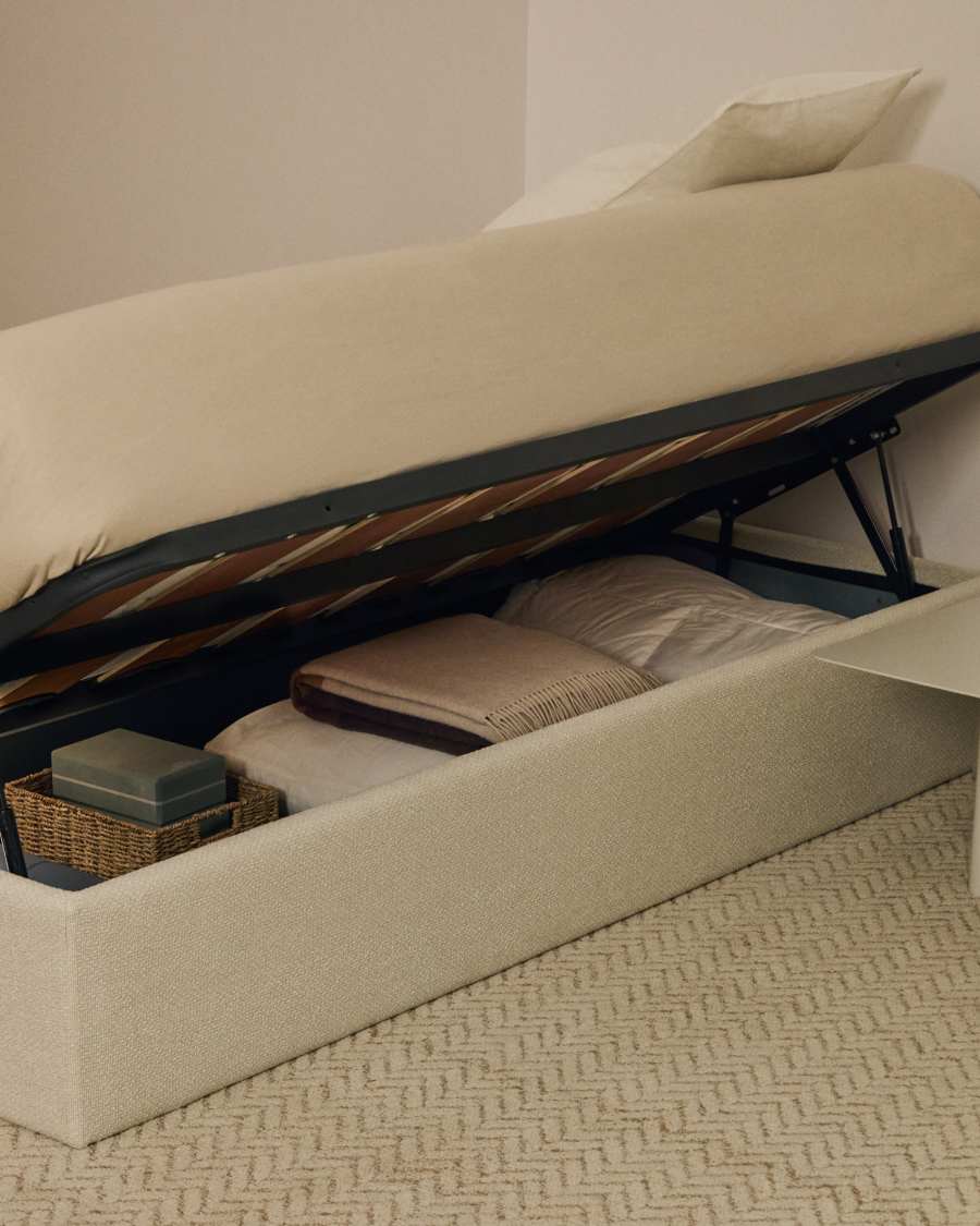 Canapè abatible desenfundable amb obertura lateral Nelzi xenilla cru per a matalàs de 90 x 200 cm FSC 100%