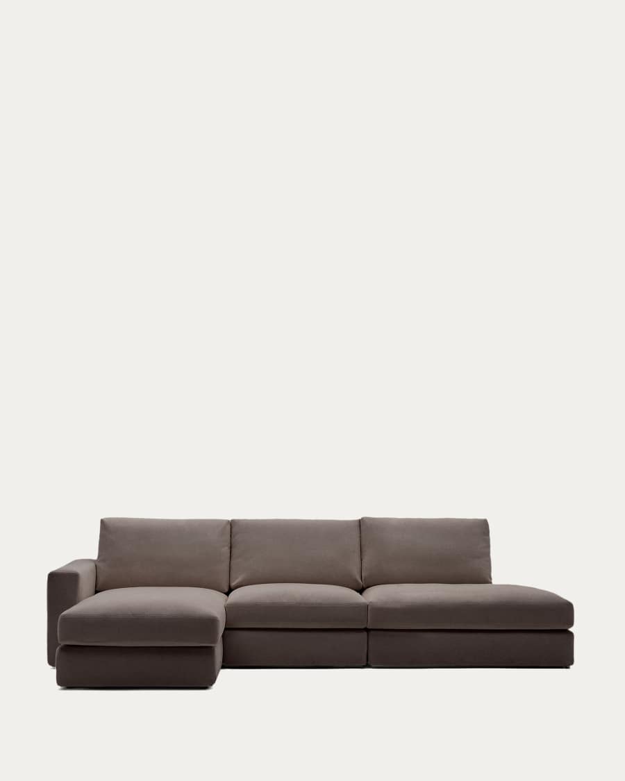 Alea dark brown chenille 5-seater modular sofa with left chaise longue and removable cover 340cm