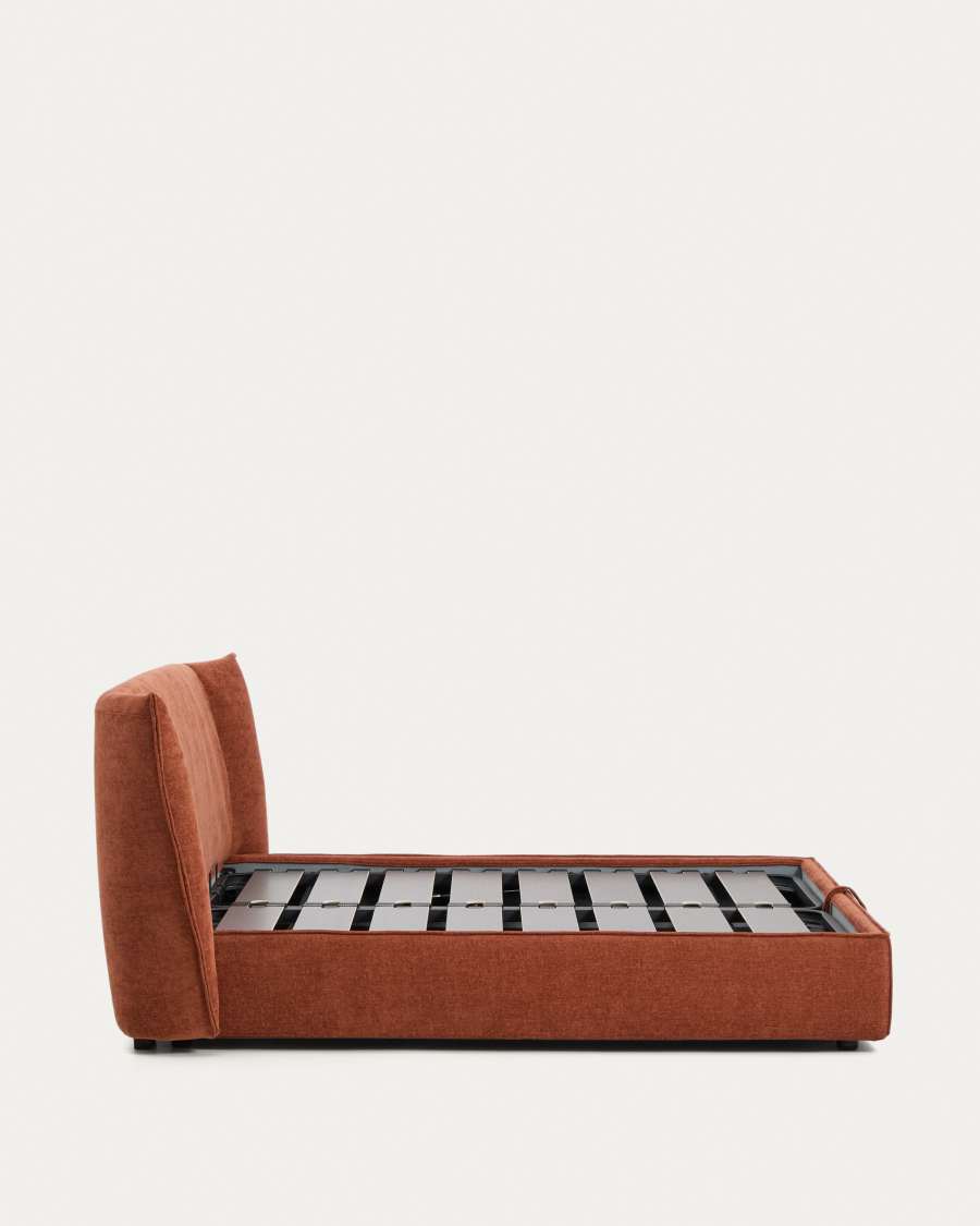 Arvian terracotta chenille bed with storage base and removable covers for mattress 160 x 200 cm