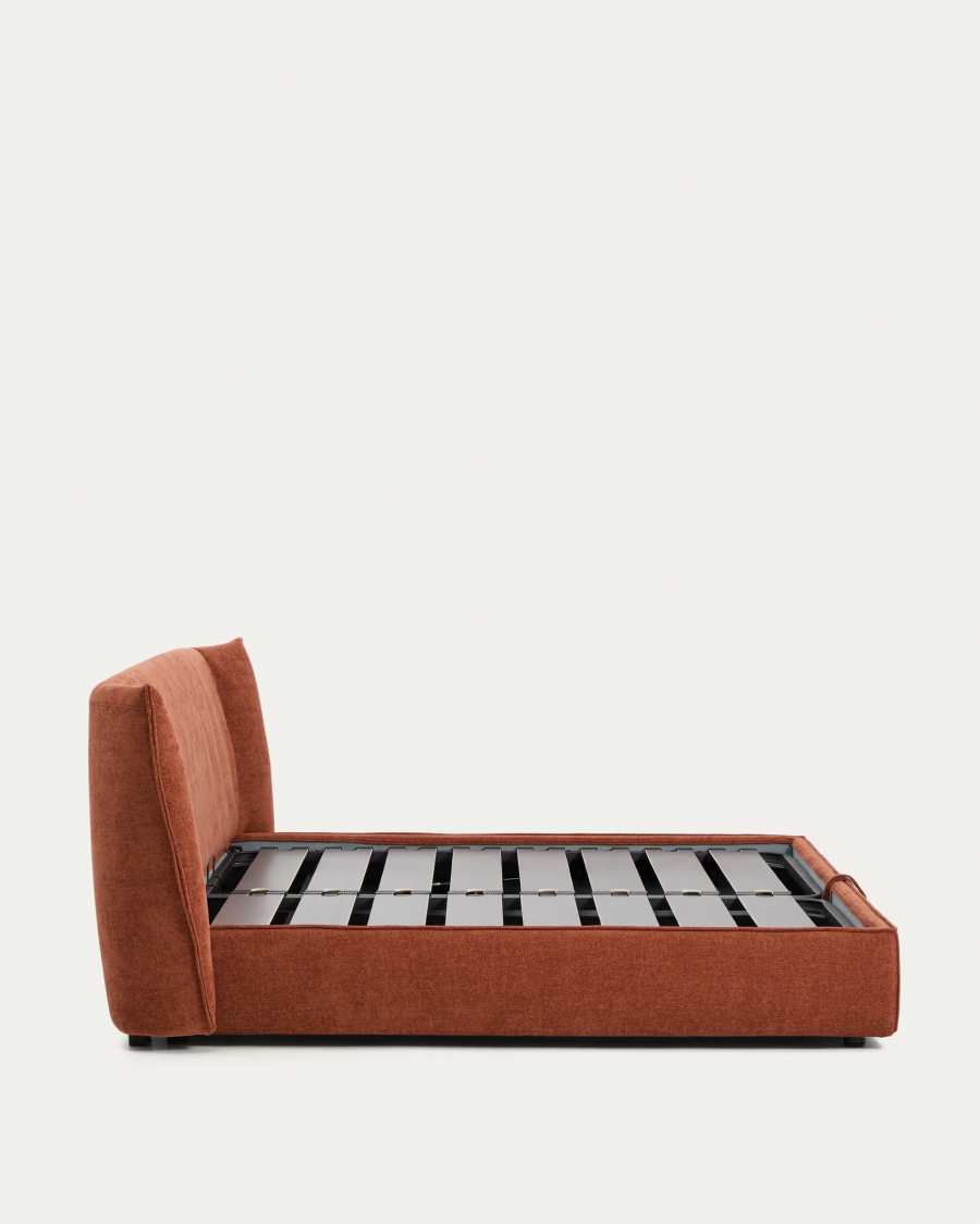 Arvian terracotta chenille removable-cover bed with lift-up storage base for a 180 x 200 cm mattress