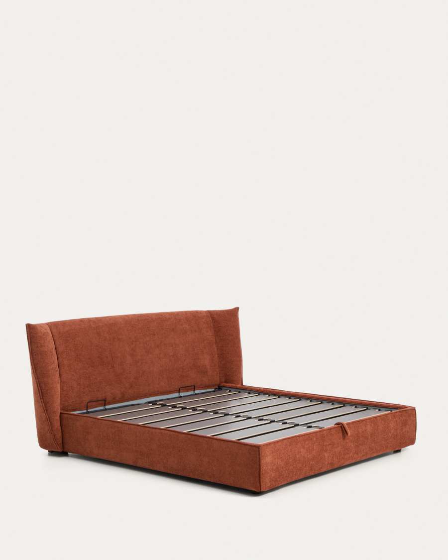 Arvian terracotta chenille removable-cover bed with lift-up storage base for a 180 x 200 cm mattress