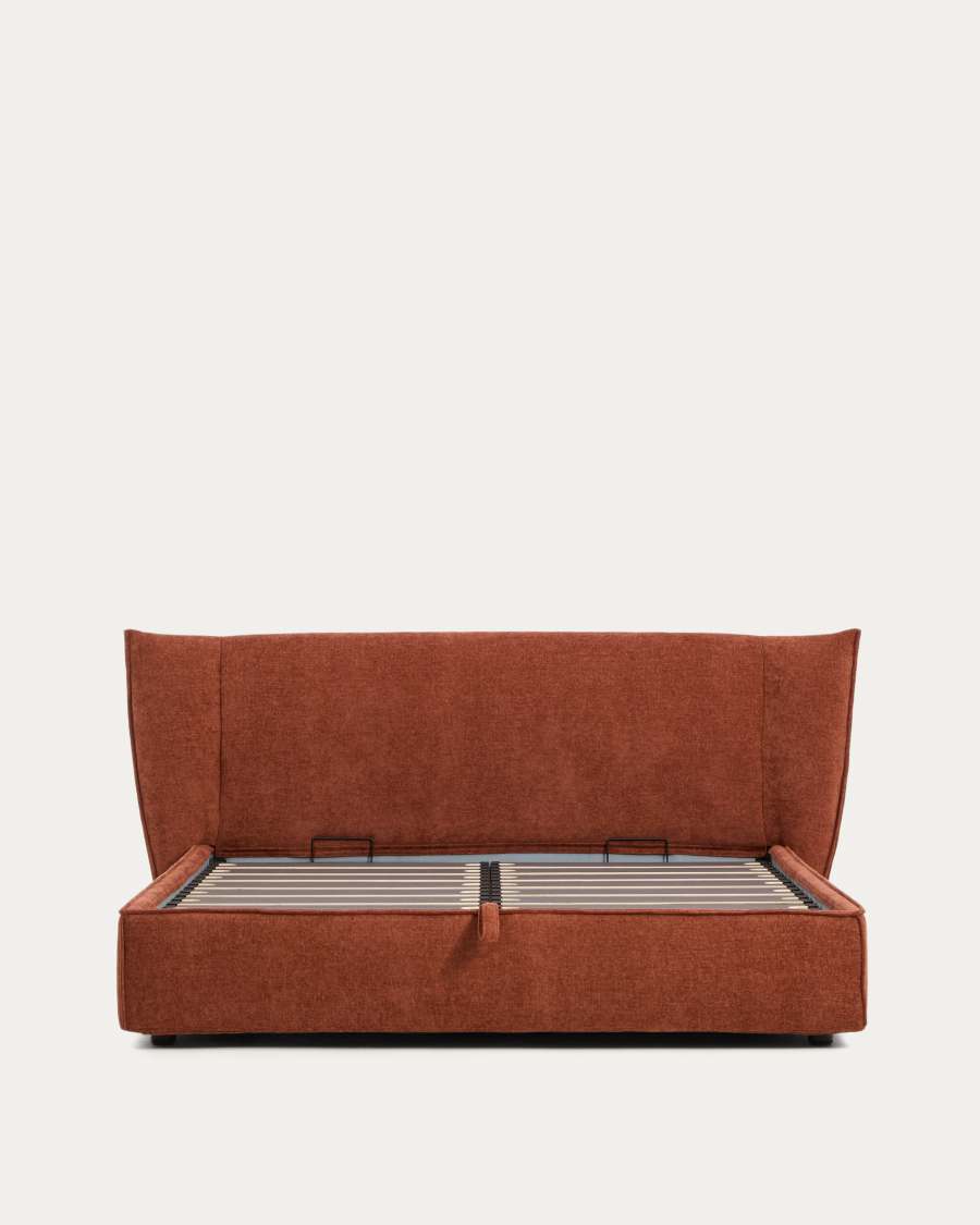 Arvian terracotta chenille removable-cover bed with lift-up storage base for a 180 x 200 cm mattress
