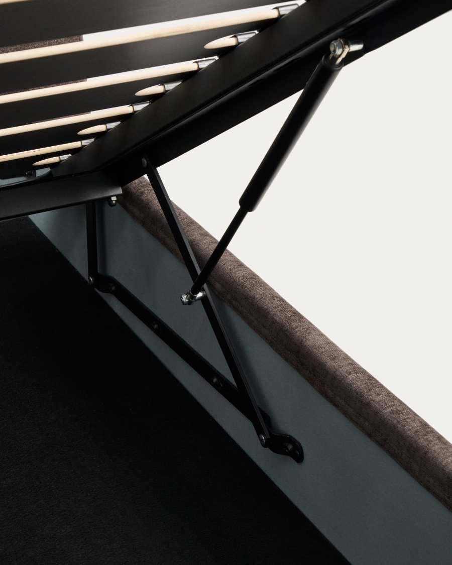 Dafra dark brown chenille removable-cover bed with lift-up storage base for a 180 x 200 cm mattress