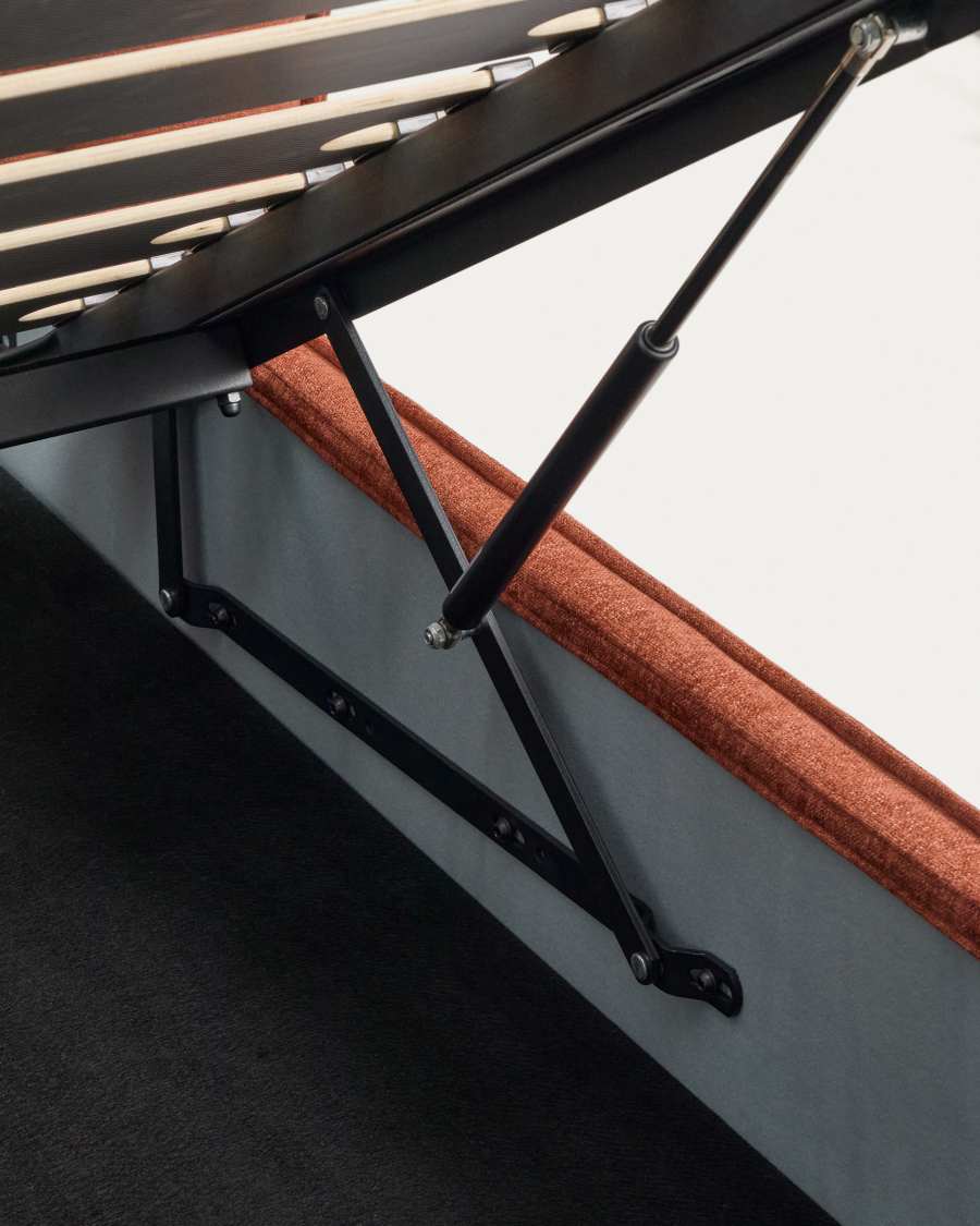 Arvian terracotta chenille removable-cover bed with lift-up storage base for a 180 x 200 cm mattress