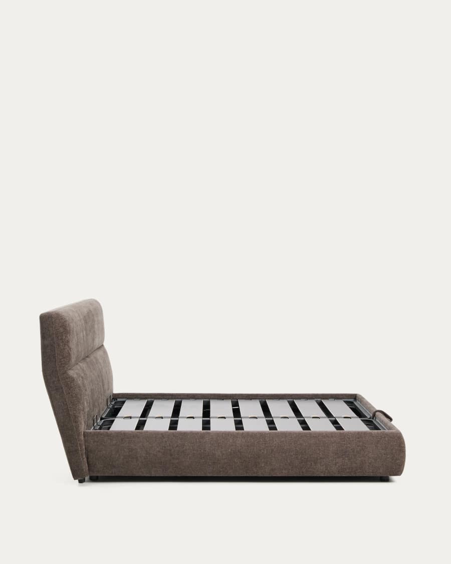 Dafra dark brown chenille removable-cover bed with lift-up storage base for a 180 x 200 cm mattress