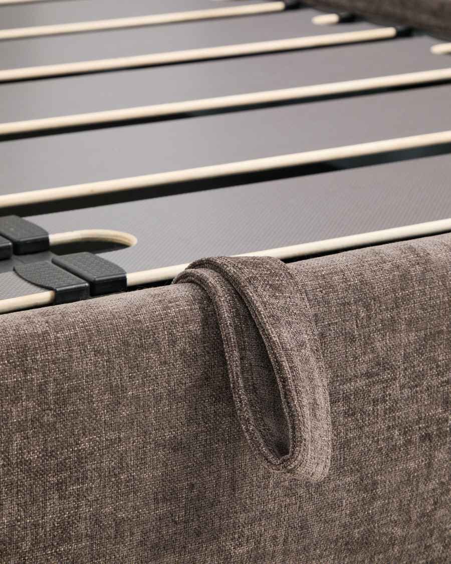 Dafra dark brown chenille removable-cover bed with lift-up storage base for a 180 x 200 cm mattress