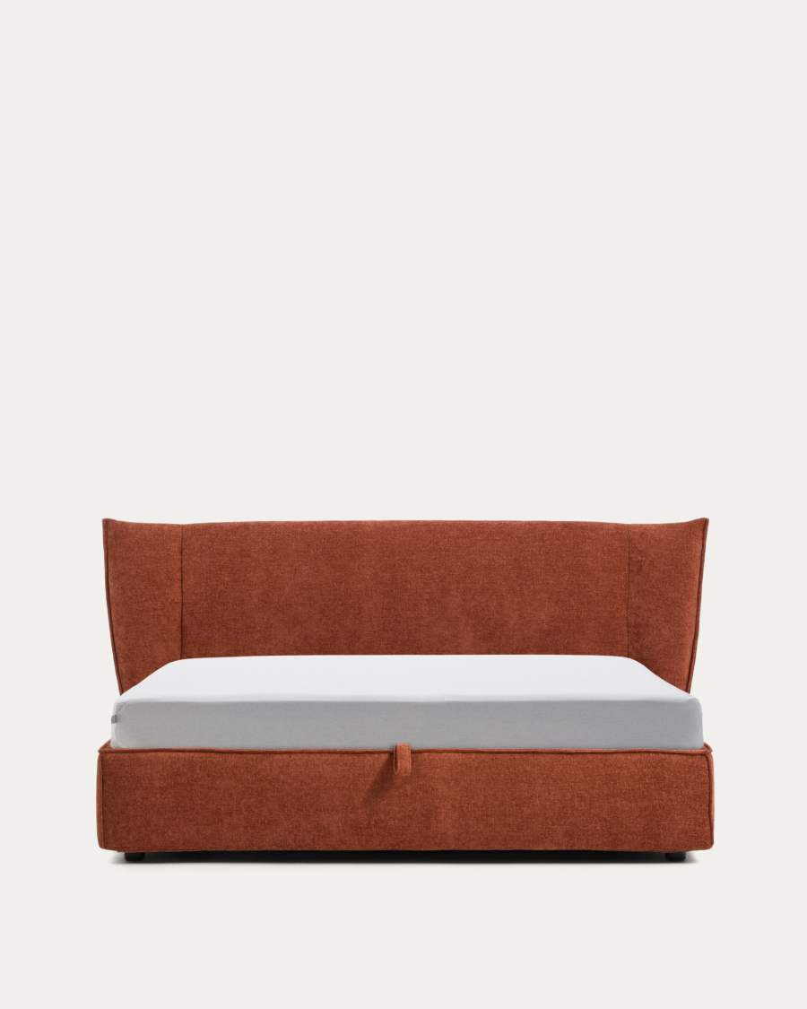 Arvian terracotta chenille removable-cover bed with lift-up storage base for a 180 x 200 cm mattress