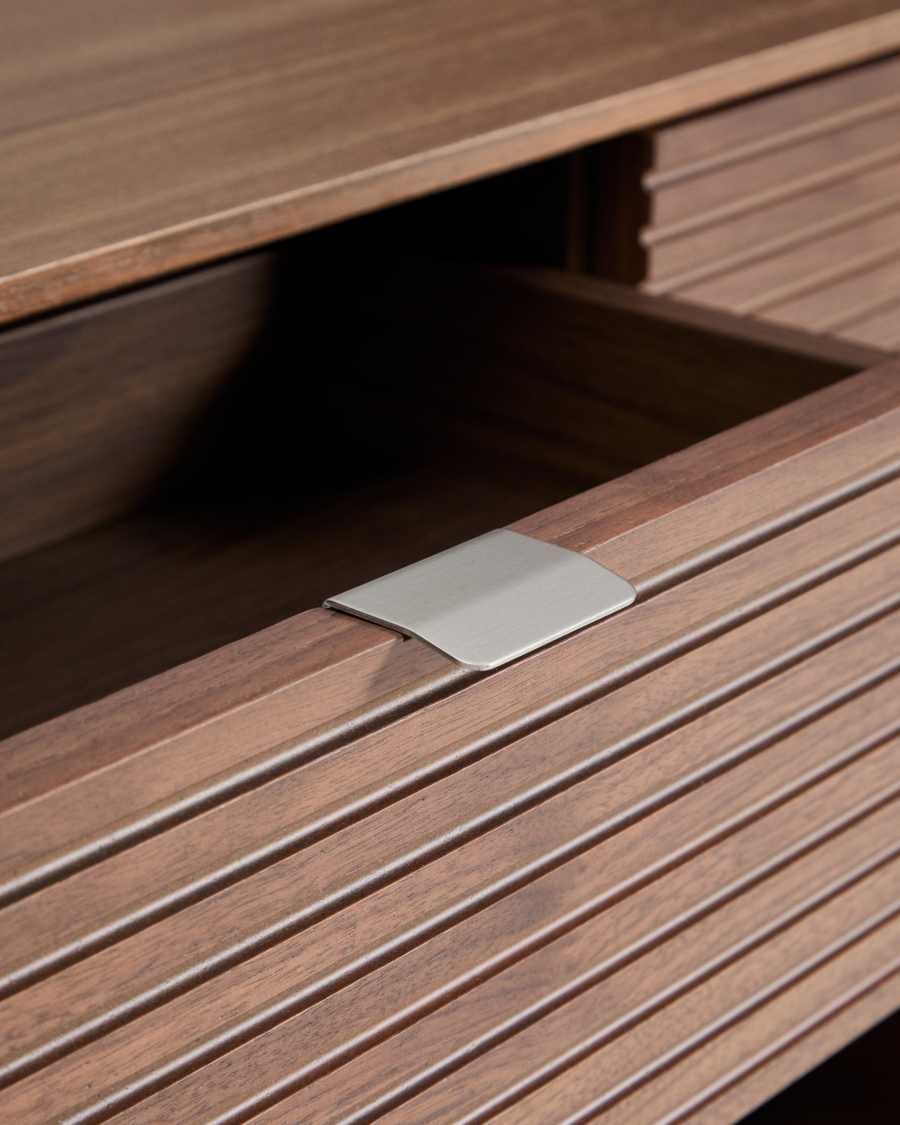 Console Norlen 2 tiroirs et 1 étagère en placage de noyer FSC Mix Credit 120 x 81 cm