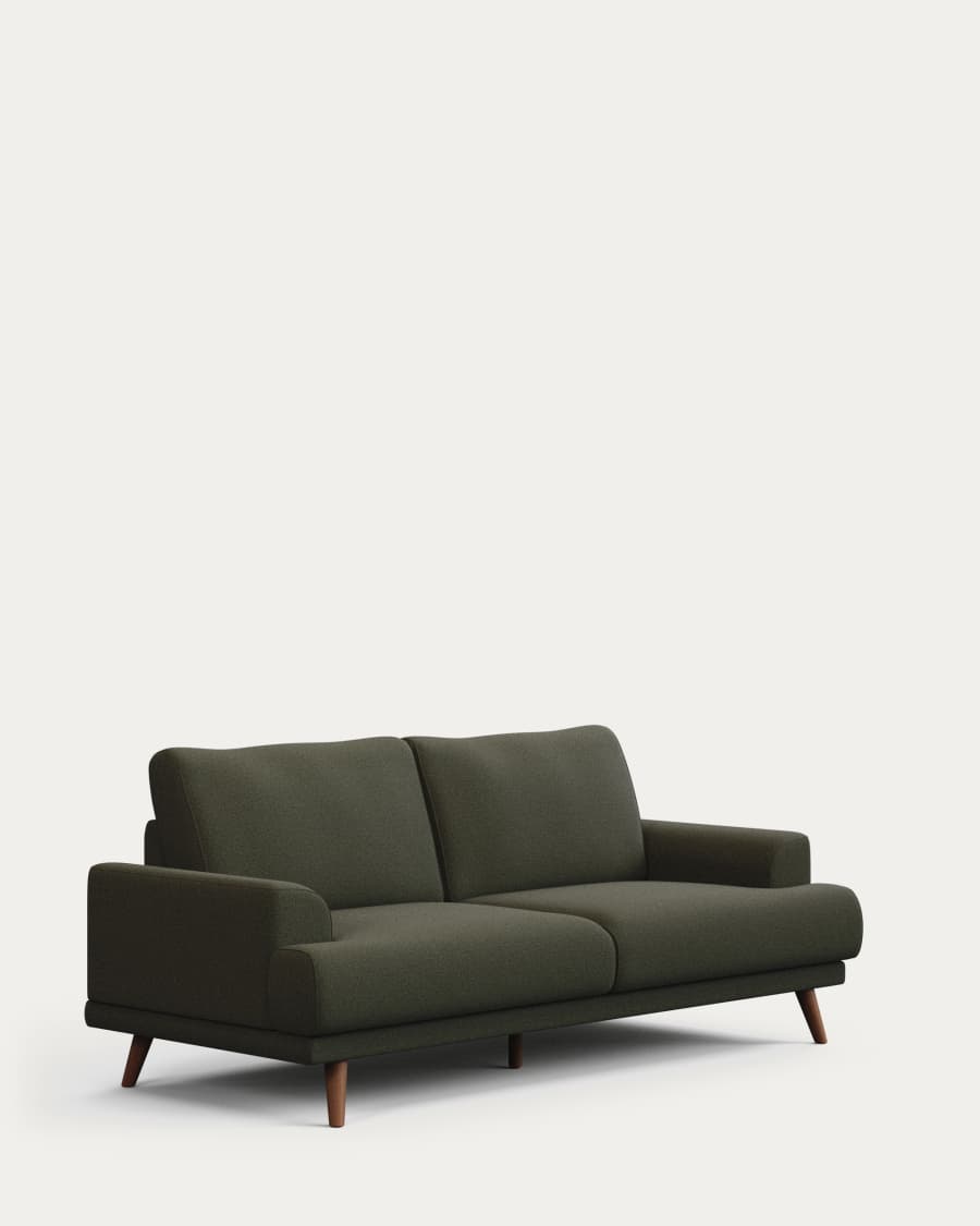 Karin 2-seater sofa in dark green chenille with solid beech wood legs 211cm