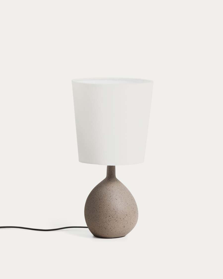 Viona large table lamp with textured stone effect and cotton lampshade UK adapter