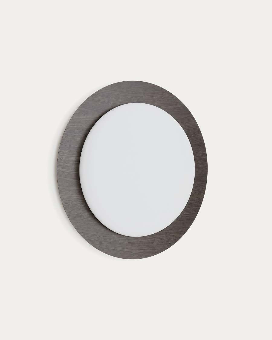 Novae ceiling lamp in dark wood-effect brushed steel and frosted glass Ø 40 cm