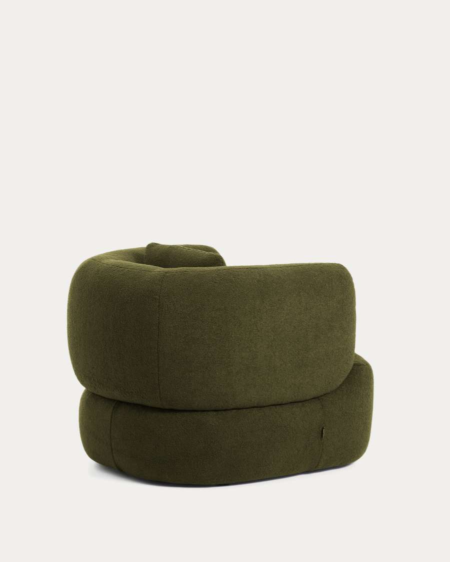 Martina dark green bouclé swivel armchair with cushion FSC Mix Credit