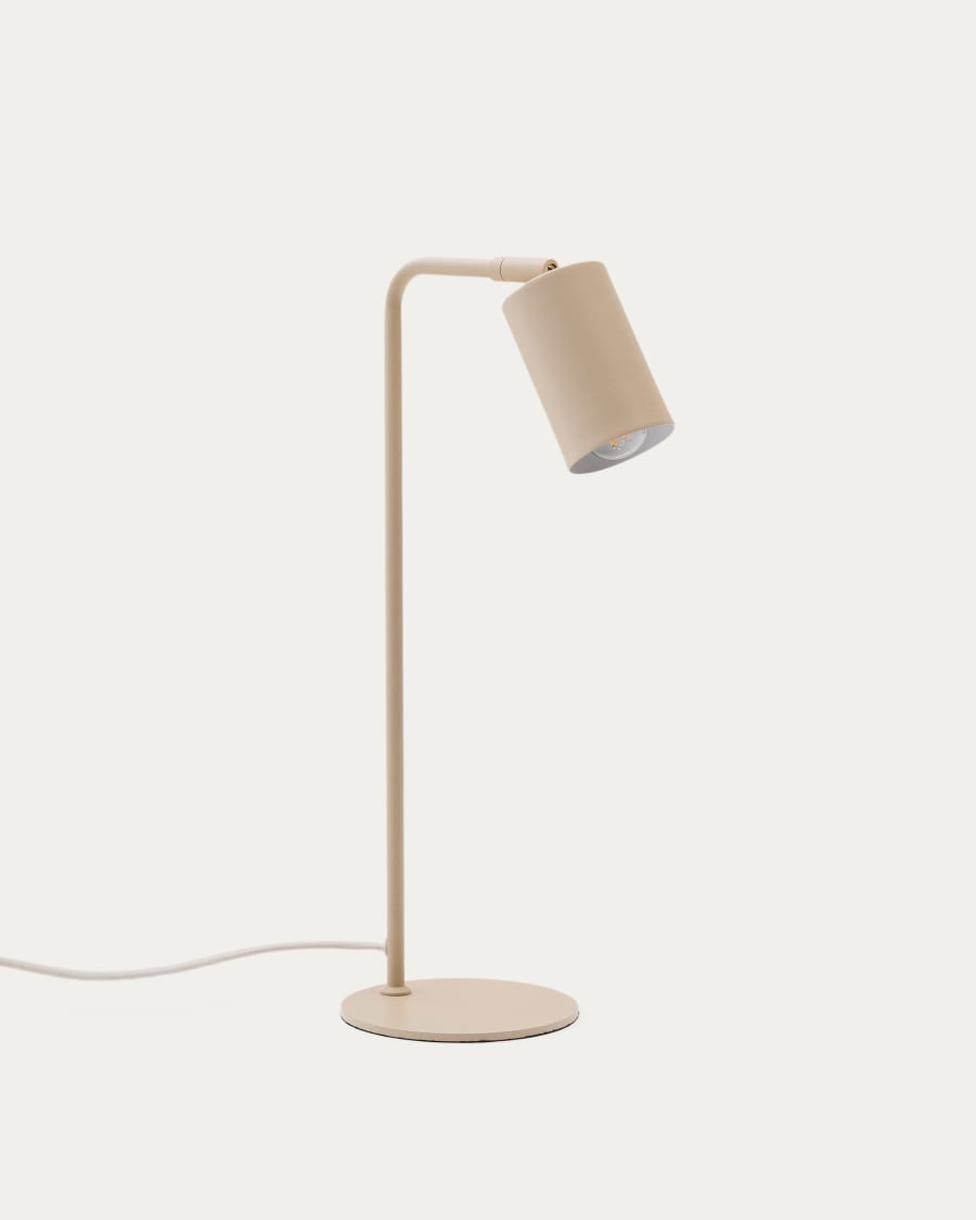 Manie metal desk lamp with beige textured finish and UK adaptor