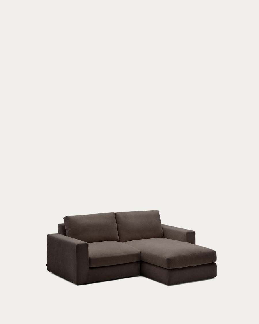 Alea removable cover modular sofa 3-seater in dark brown chenille right chaise longue 220 cm