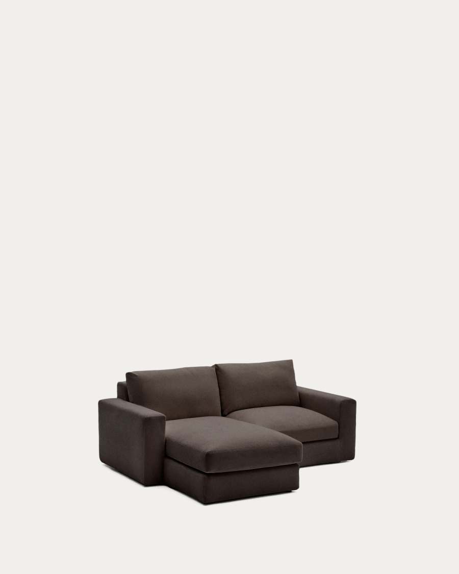 Alea removable cover modular sofa 3-seater in dark brown chenille left chaise longue 220 cm