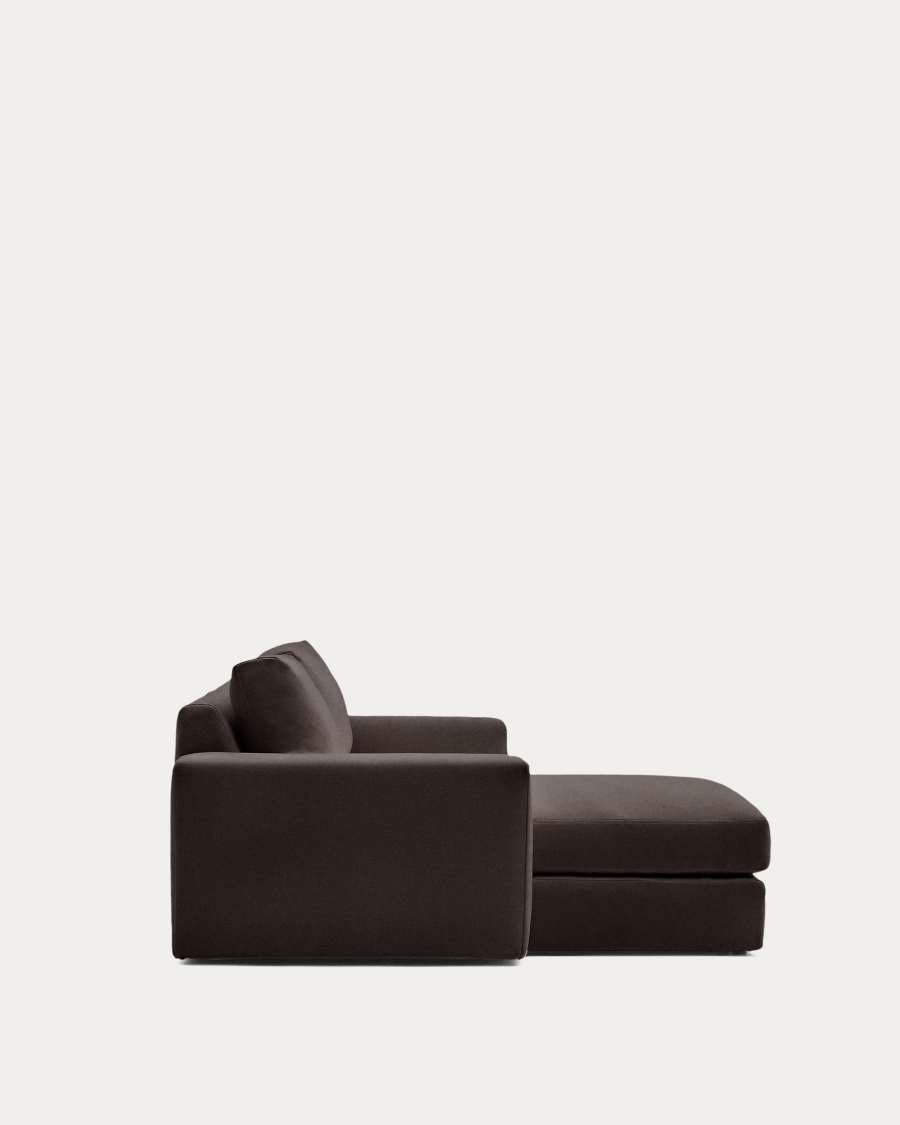 Alea removable cover modular sofa 3-seater in dark brown chenille left chaise longue 220 cm