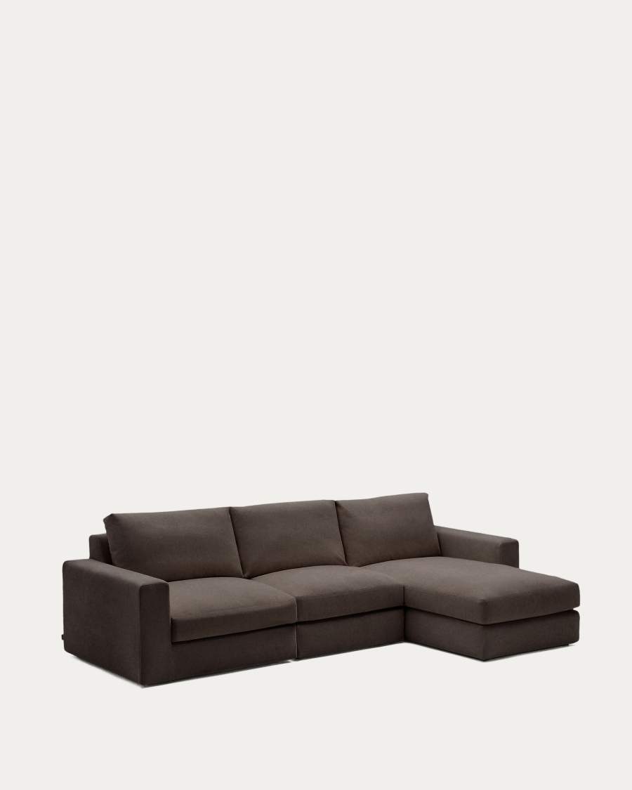 Alea removable cover modular sofa 4-seater in dark brown chenille right chaise longue 310 cm
